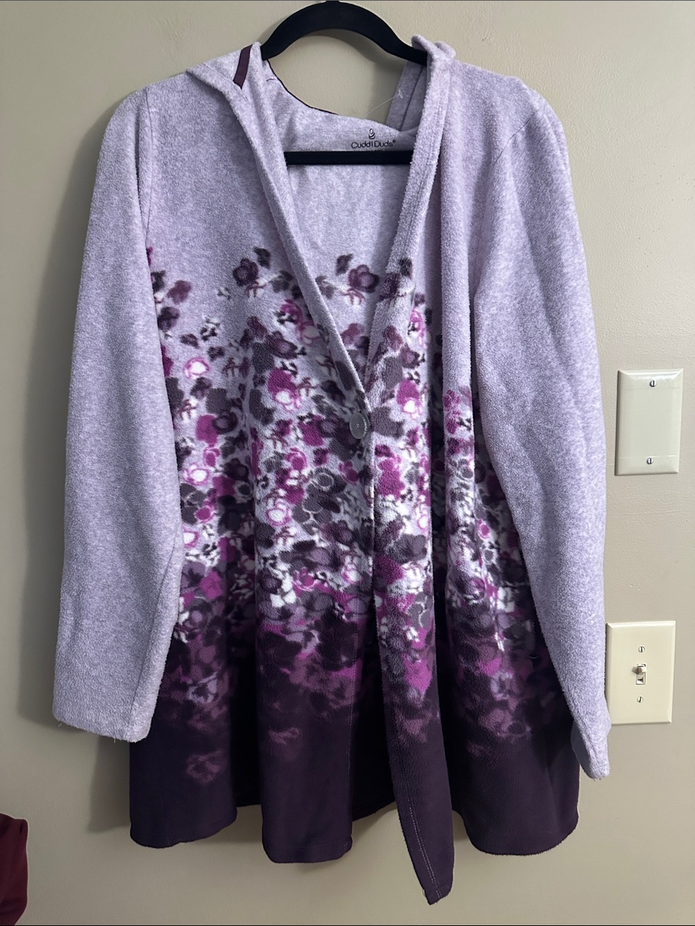 Cuddl Duds Lavender to Deep Purple Floral  Fleece Hooded Cardigan